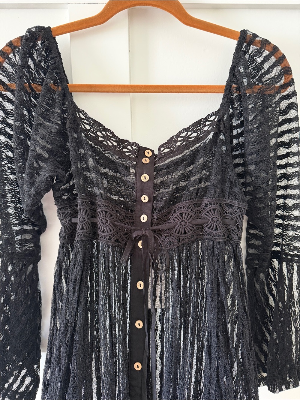 Promesa Black Long Sleeve Lace Button-Front Maxi Dress - Picture 4 of 7